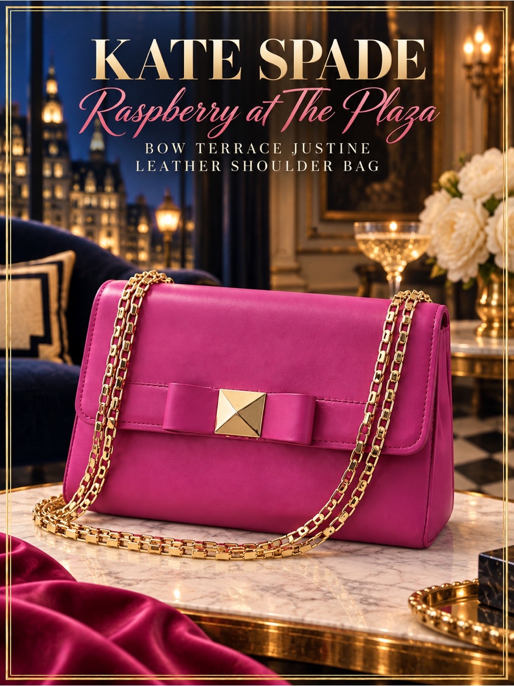 Kate Spade Bow Terrace Justine Shoulder Bag Raspberry Pink Crossbody Bag